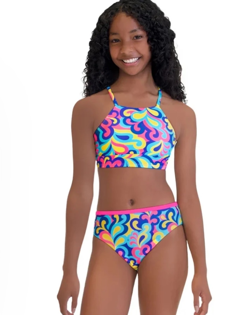 Roots Girls' Neon Multi-Color Two-Piece Swim Set